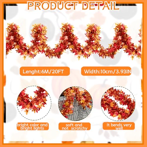 20ft Maple Leaf Tinsel Garland for Autumn Thanksgiving Halloween Decorations
