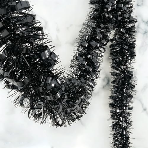 Black Tinsel Garland - 33 Ft Halloween, Gothic, Masquerade & Party Decor - Variation: Black