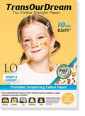 Printable Temporary Tattoo Paper for Inkjet & Laser Printers - Clear, 10 Sheets