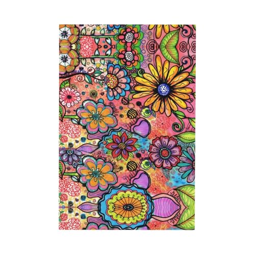 Hippie Flowers Rectangular Tablecloth 60x90 Inch Washable Outdoor Dining Cover - Boho Decor