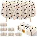 Halloween Tablecloth 6 Pack 84 Inch Round Plastic Bat Ghost Table Covers - Pumpkin Beige Variation