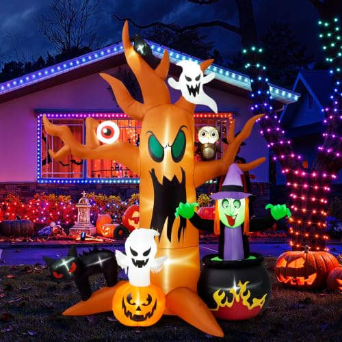 Halloween Inflatable Tree - 8 Ft Tall, Lighted Outdoor Yard Decoration with Ghosts & Pumpkins - Tree Variation