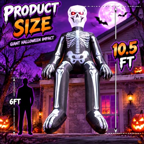 10.5 FT LED Halloween Inflatable Skeleton Outdoor Decor - Giant Spooky Yard Display