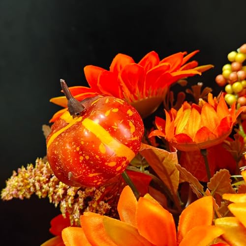 Artificial Fall Sunflower Bouquet with Pumpkin and Pinecones - 2 Pack, Outdoor & Indoor Decor