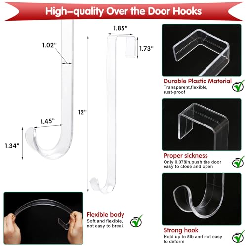 Clear 12-Inch Wreath Hangers for Front Door - Non-Scratch, Installation-Free, Pack of 1