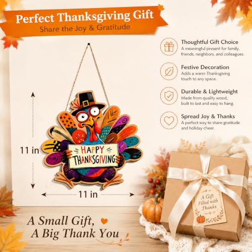 Thanksgiving Fall Decor Wooden Turkey Sign - Festive Home Wall & Door Decor