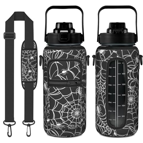Halloween Spider Web Half Gallon Water Bottle with Sleeve - 64 OZ - Witchy Gift