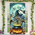 Halloween Door Cover Jack Lantern Witch 35x71 Inch Polyester - Seasonal Front Door Decor