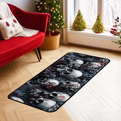 Skull Kitchen Floor Mat - Waterproof Rug Runner for Laundry, Bathroom, Mudroom, 17x51 Inches - Variation: Skull