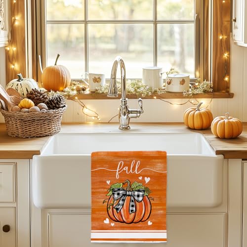 Pumpkin Fall Kitchen Towels Set of 2 - Black Ribbon Autumn Decor