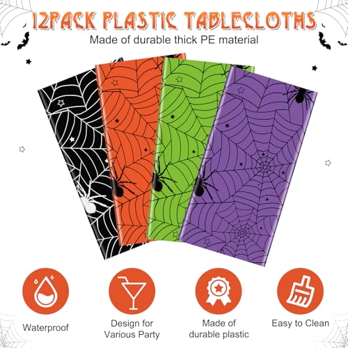 12 Pack Halloween Spiderweb Round Tablecloths - Multicolor Spooky Party Decor
