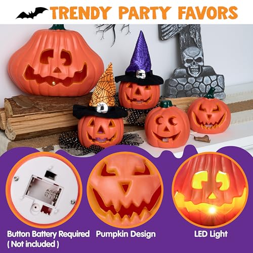 Halloween Pumpkin Decorations Set - Light-Up Plastic Jack O' Lanterns for Indoor Outdoor Display