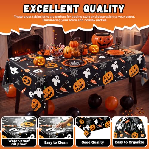 Halloween Tablecloth Set - 10 Pack Pumpkin Ghost Disposable Plastic Table Covers 54x108 Inches - Variation: Pumpkin Ghost