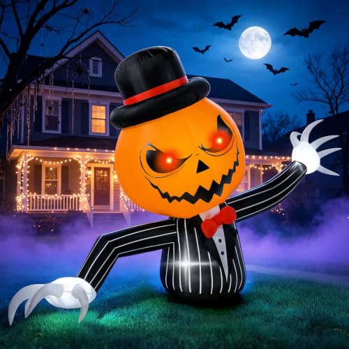 7.5FT Halloween Inflatable Pumpkin Ghost Yard Decor with Glowing Eyes