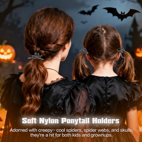 Gothic Halloween Hair Ties Set - Skeleton Hand Spider Web Skull Ponytail Holders for Women