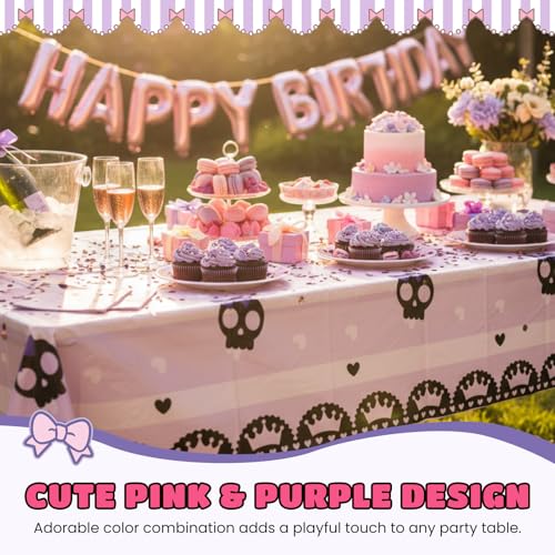 Kawaii Plastic Tablecloths for Birthday Party Decorations - Black & Purple, 54x108 Inches