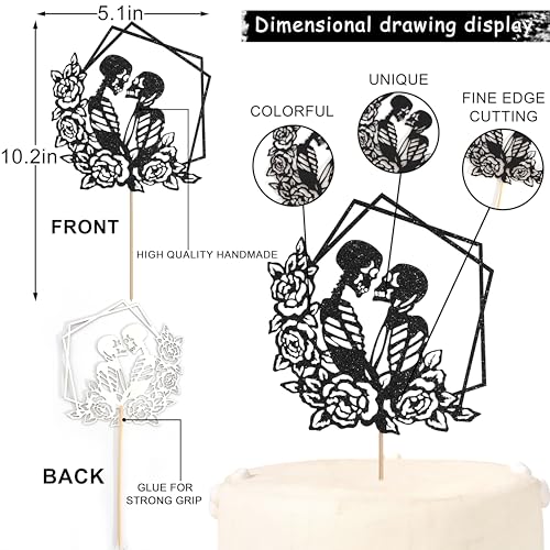 Halloween Skull Wedding Cake Topper with Floral Frame - Gothic Celebration Decoration