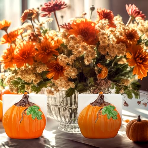Pumpkin Napkin Holders - Ceramic Fall Table Decor, Set of 2 - Orange