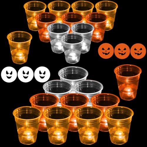 Glow Candy Corn Party Game Set - 22 LED Cups & 6 Halloween Balls for Halloween & Kids Parties