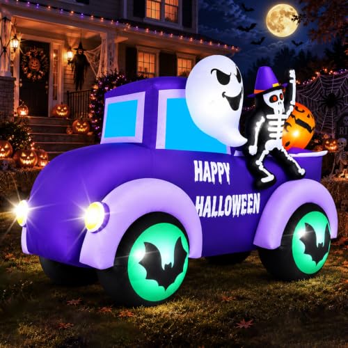 Halloween Inflatable Ghost 8FT with Purple Car Variation Outdoor Yard Decor
