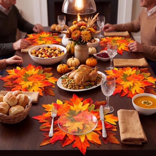 Fall Thanksgiving Maple Leaf Placemats Set - 4 Multicolor 15 Inch - Layered 3D Design