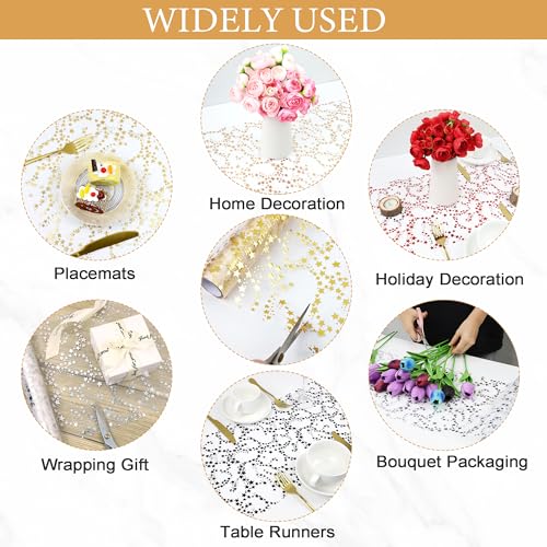 Star Rose Gold Table Runner - 16 Ft Sheer Chiffon with Glitter Sequin for Wedding & Party