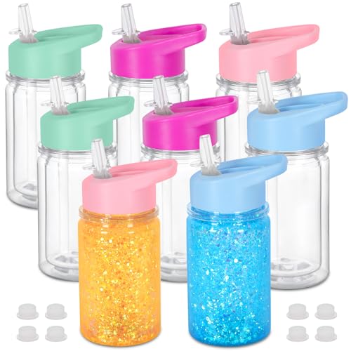 8 Pack 10oz Plastic Snow Globe Tumblers for Kids with Lids - Variation of 8