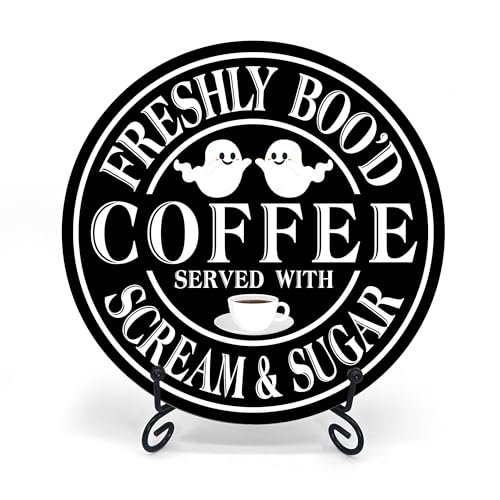 Halloween Desk Decor Freshly Bood Coffee Sign with Scream & Sugar - Multicolor 01
