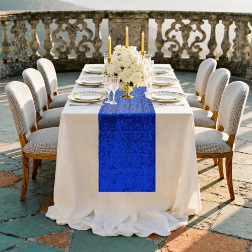 Royal Blue Sequin Table Runners 72 Inches Long - 10 Pack for Weddings & Parties