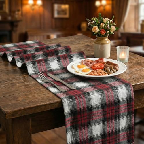 Red Black Farmhouse Christmas Table Runner 13x108 Inch - Holiday Kitchen Decor