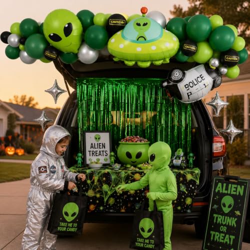 Alien Balloon Arch Kit Space Party Decorations with Foil Balloons & Fringe Curtain