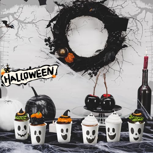 Halloween Ghost Disposable Paper Cups 8oz - 120 Pack, Ghost Pattern