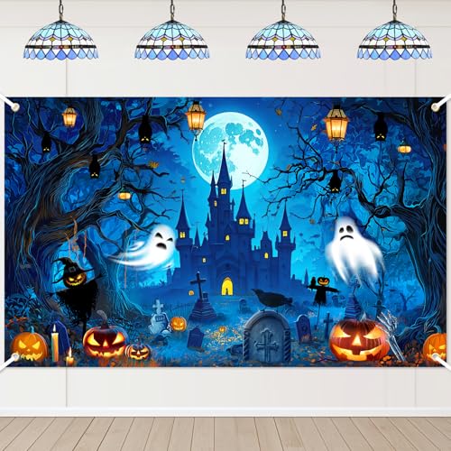 Avezano Halloween Horror Moon Castle Banner 6x3.6ft - Spooky Backdrop for Parties
