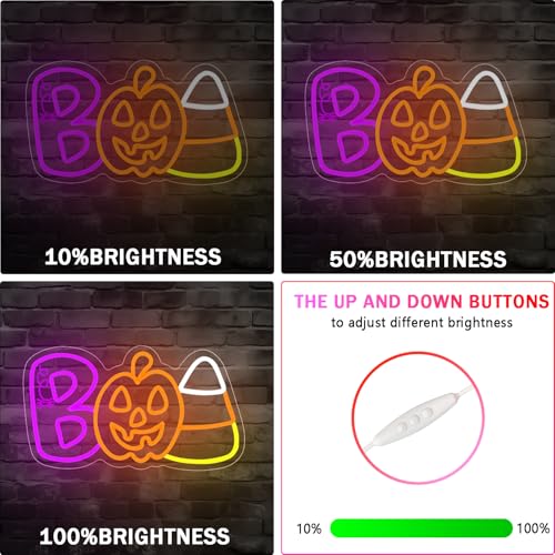 Halloween Neon Sign for Wall Decor BOO Pumpkin Candy Corn LED Sign - Purple, Green, Orange