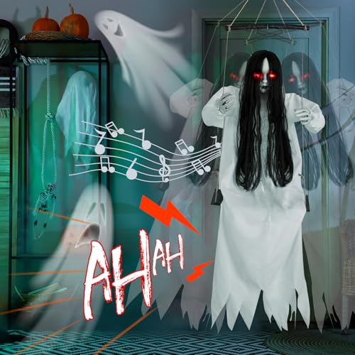 Scary Halloween Hanging Ghost Doll - 45-Inch Swinging Creepy Decor with Variation: White Robed Ghost