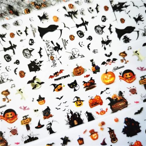 Halloween Nail Foil Transfer Stickers Set - Halloween Style 3, Pumpkin Skull & Bat Design