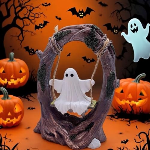 Halloween Swing Ghost Decor - Cute Resin Window Sill Ornament for Parties & Outdoor