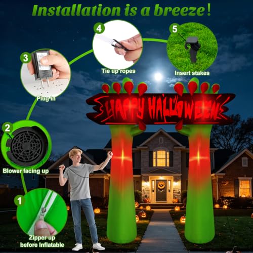Halloween Inflatable Archway with Ghost Hand & Banner - 8FT Tall Outdoor Decoration - Variation of This Listing
