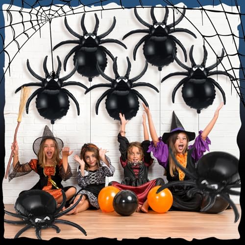 Halloween Black Spider Balloons - 12 Pack 32.5 Inch Giant Foil Decorations - Variation: Spider