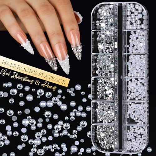 Gold & Silver Nail Charms Set with Rhinestones for Nail Art - 6 Boxes