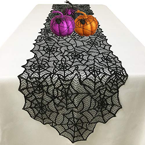 Halloween Lace Spider Web Table Runner - 13x72 Inch for Haunted House & Party Decor