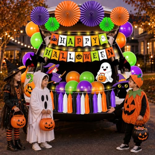 Halloween Car Decorations Kit - Trunk or Treat Party Accessories with Balloons & Lights