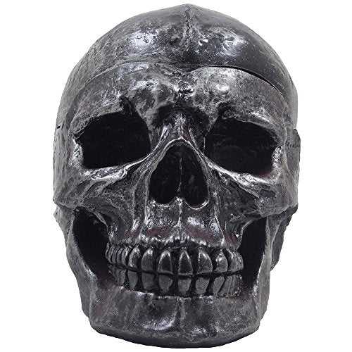 Gothic Human Skull Ashtray with Cover - Halloween Decor & Collectible Figurine