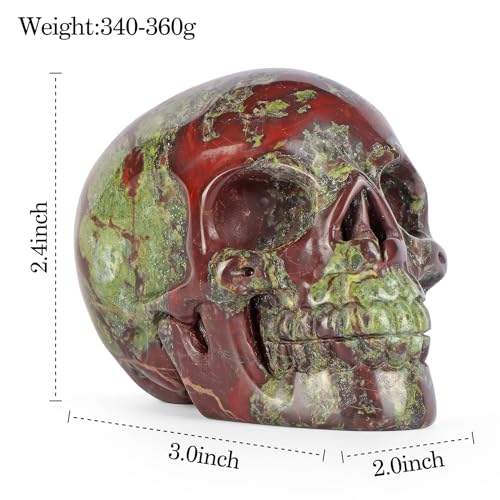 Dragon Blood Stone Crystal Skull Figurine - Carved Healing Skull Decor - Day of The Dead Gift