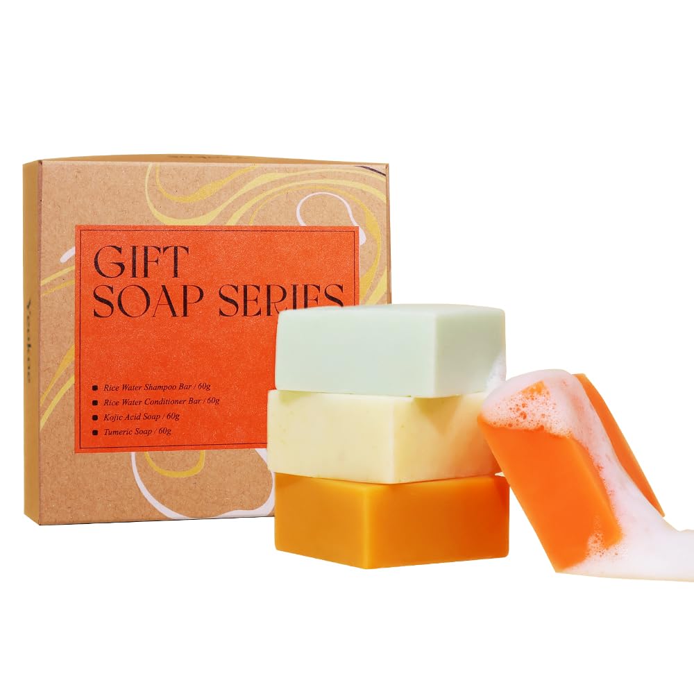 Yeokoe Turmeric Soap Bar & Rice Water Shampoo Conditioner Set - Deep Cleansing, Spa Gifts for Women