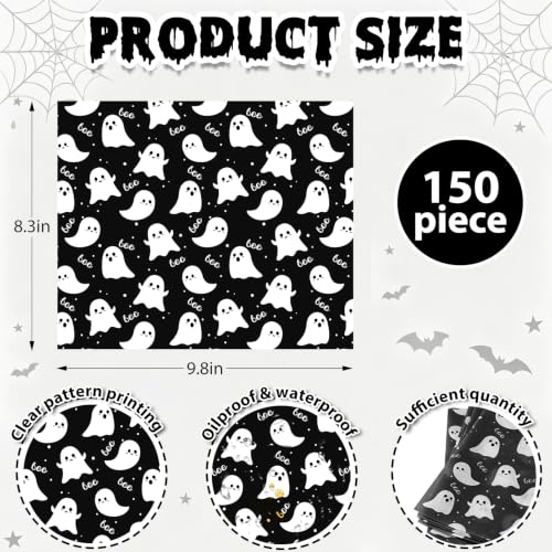 Halloween Ghost Boo Deli Paper Sheets - Black, 150 Pack Food Wraps