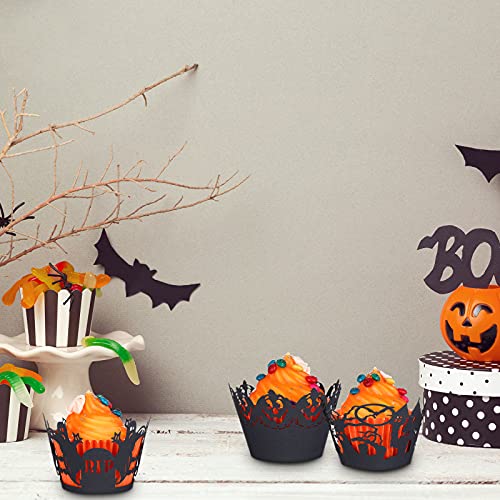 Halloween Cupcake Wrappers Set - Spiderweb Castle Laser Cut Paper 96 pcs