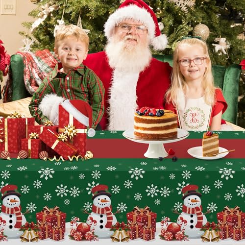 Childom Christmas Checkered Disposable Plastic Tablecloth 54x108 Inches - 3 Pack