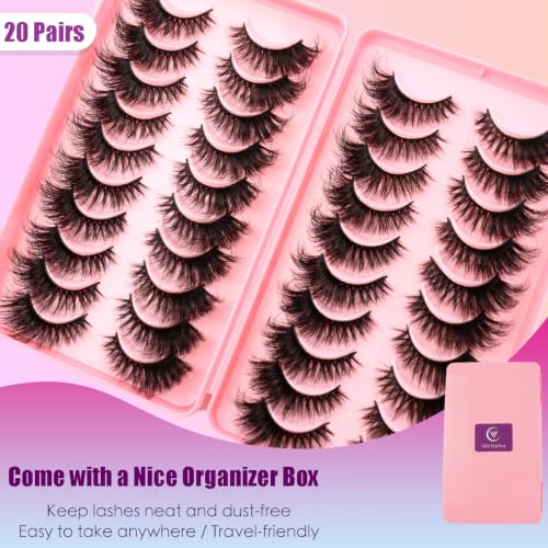 Fluff Cat Eye False Lashes - 20 Pairs Mink Lashes Fluffy Wispy 20MM Bold Glam