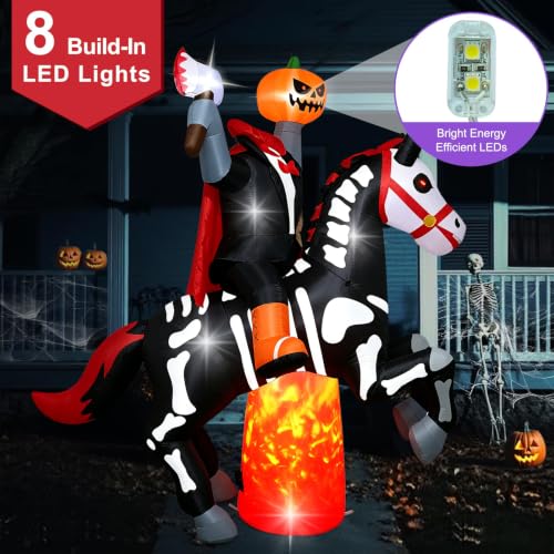 8Ft Headless Horseman Halloween Inflatable Yard Decoration - Outdoor Blow Up Halloween Decor with Lights